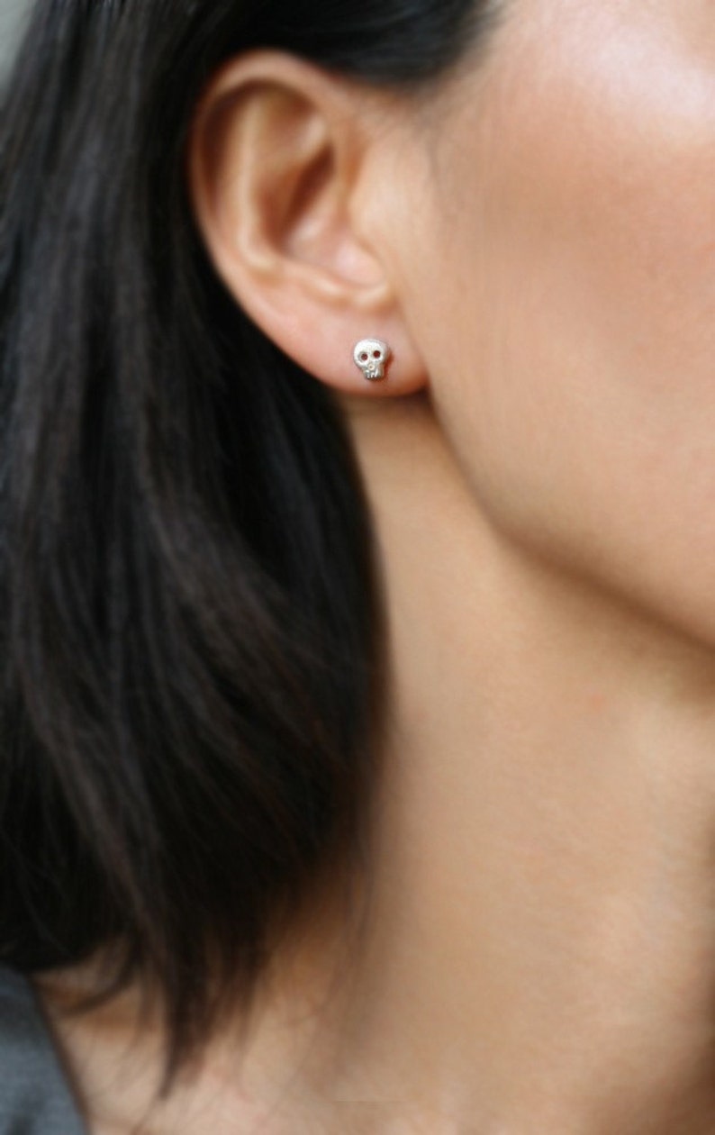 Baby Skull Earrings in Sterling Silver image 3
