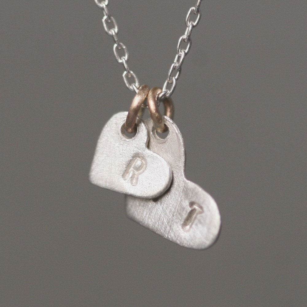 Double Heart Initial Necklace in 