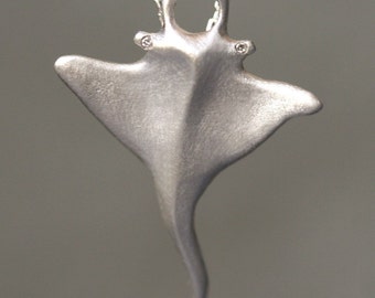 Manta Ray Pendant Necklace in Sterling Silver with Diamonds