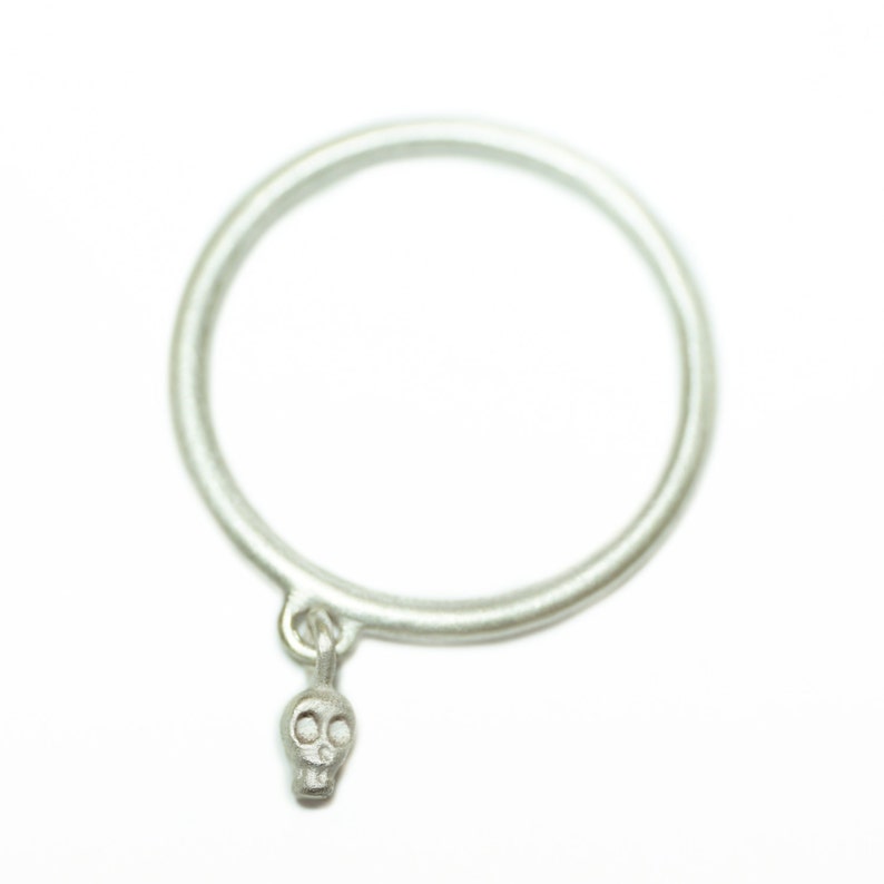 Mini Skull Charm Dangle Ring in Sterling Silver image 1