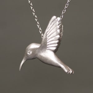 Hummingbird Pendant Necklace in Sterling Silver with Diamonds