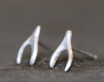 Tiny Wishbone Stud Earrings in Sterling Silver