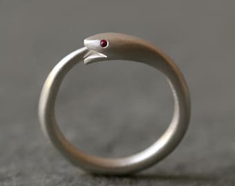 Ouroboros Snake Ring in Sterling Silver with Gemstones