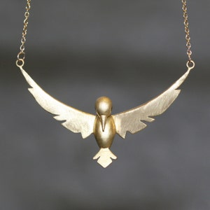 Winged Bird Necklace in Brass with Gemstones