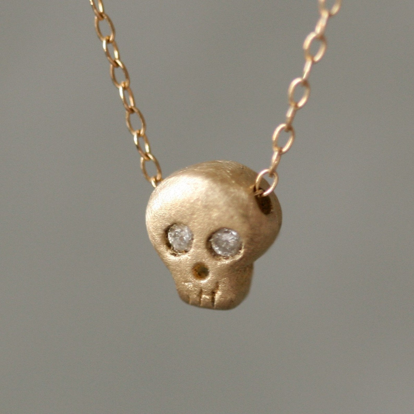 Baby Skull Necklace in 14K Yellow Gold With Diamonds Etsy
