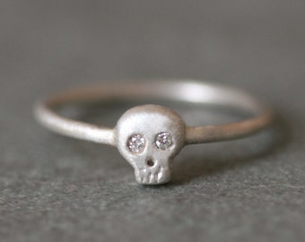 Baby Skull Ring in Sterling Silver with Diamonds