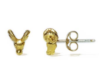 Tiny Ram Earrings in 18K Gold Plate