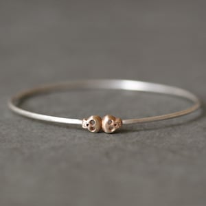 Skull Bangle in Sterling Silver and 14K Gold