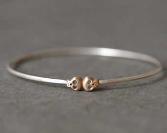 Skull Bangle in Sterling Silver and 14K Gold