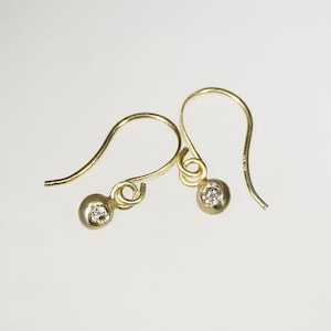 Tiny Button Drop Earrings in 14k Gold with Diamonds