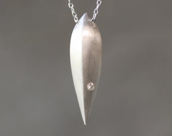 Seed Pod Necklace in Sterling Silver with Diamond