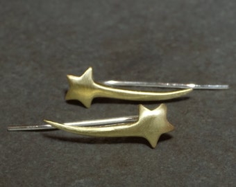 Shooting Star Ear Climbers in Brass