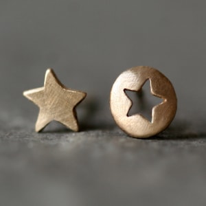 Mismatched Star Cutout Stud Earrings in 14k Gold