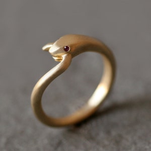 Snake Tail Ring in Brass with Gemstone Eyes, Ouroboros