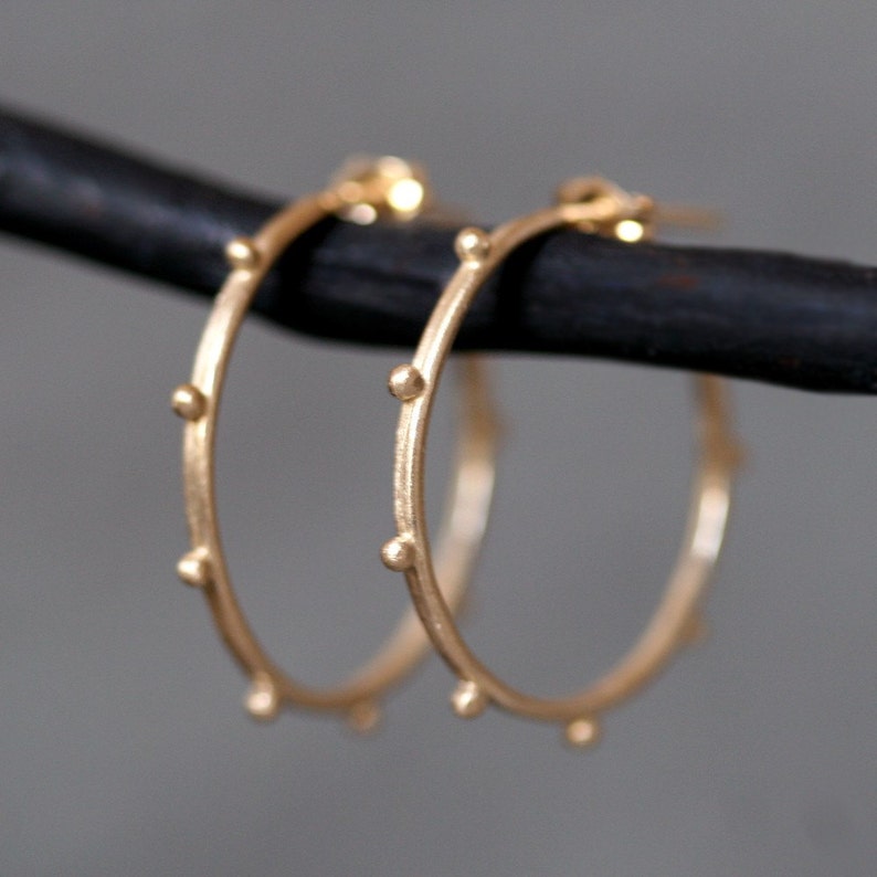 Small Beaded Hoop Earrings in 14k Gold Etsy