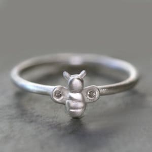 Tiny Bee Ring in Sterling Silver or Gold with Gemstone Option image 2