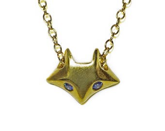 Fox Necklace in 18K Gold Plate with Blue CZ's