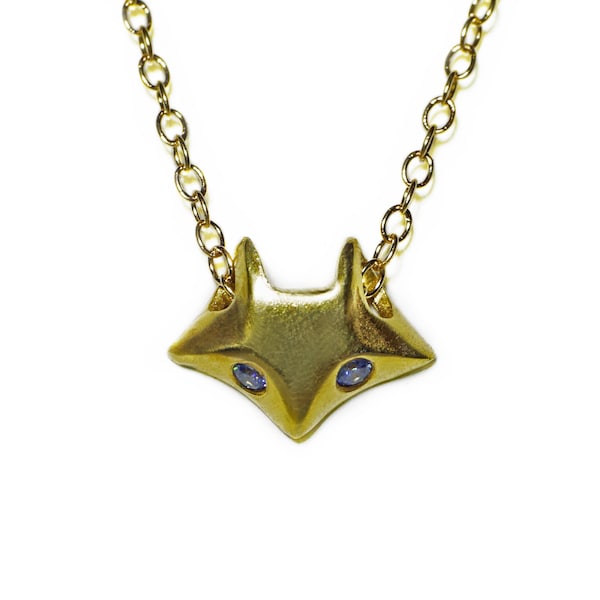 Fox Necklace in 18K Gold Plate with Blue CZ's