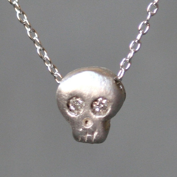 Baby Skull Necklace in Sterling Silver With Diamonds Etsy