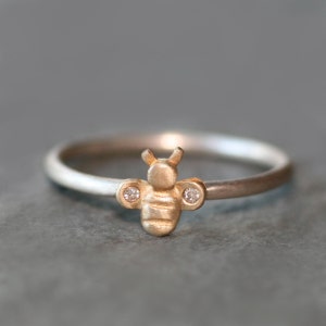 Tiny Bee Ring in Sterling Silver or Gold with Gemstone Option image 1