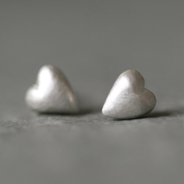 Tiny Puffy Heart Stud Earrings in Sterling Silver