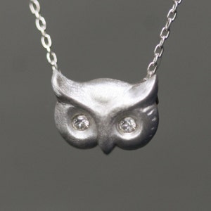 Owl Necklace in Sterling Silver with Diamonds image 1
