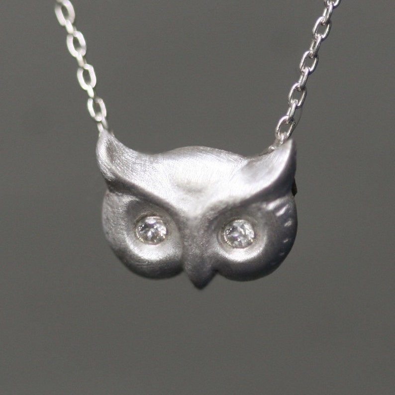 Owl Necklace in Sterling Silver with Diamonds image 1