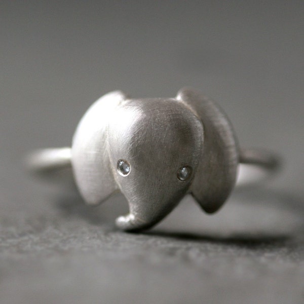 Baby Elephant Ring in Sterling Silver with Diamonds