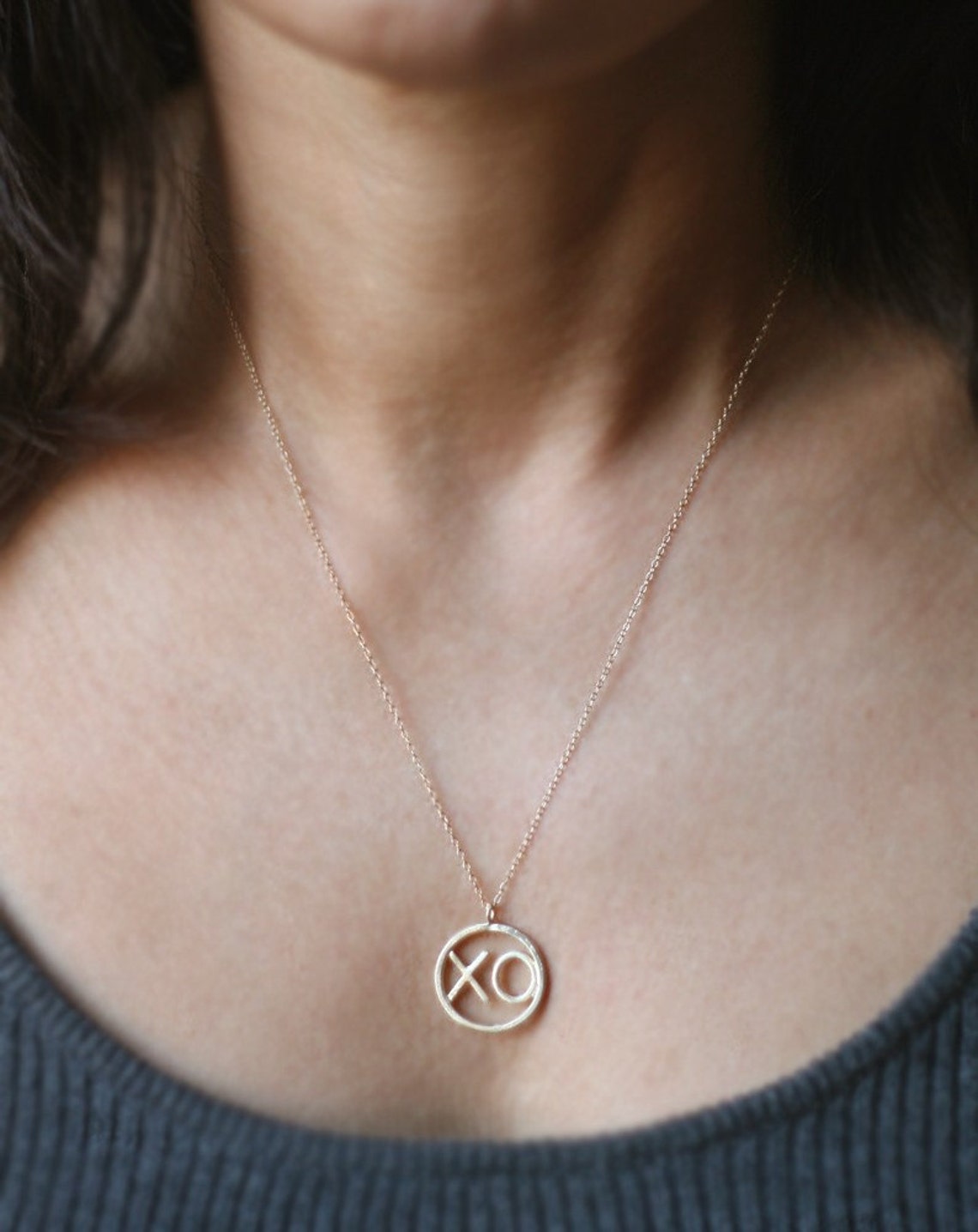 XO Pendant in 14K Gold Etsy