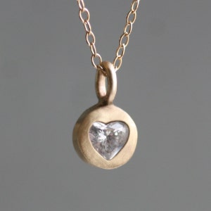 Button Drop Heart Diamond Necklace in 14k Gold