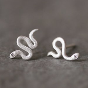 Mini Mismatched Snake Stud Earrings in Sterling Silver with Gemstone Option image 3