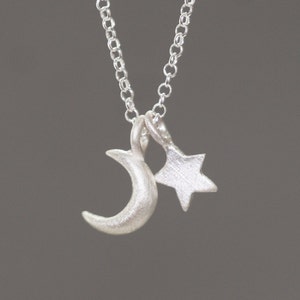 Small Moon and Star Necklace in Sterling Silver