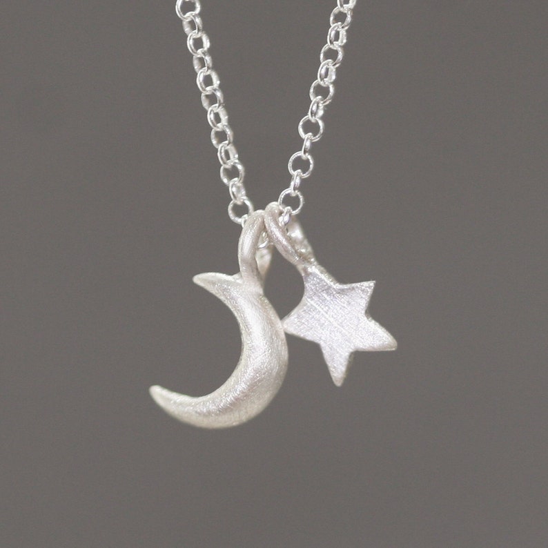 Small Moon and Star Necklace in Sterling Silver image 1