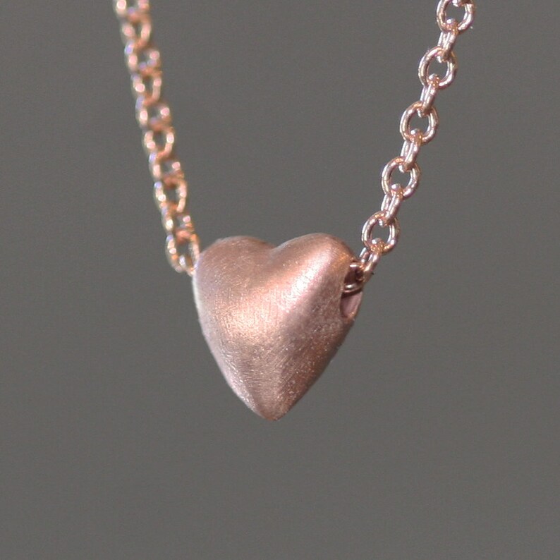 Tiny Puffy Heart Necklace in Gold or Silver image 3