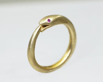 Ouroboros Snake Ring in Brass or Bronze with Gemstones