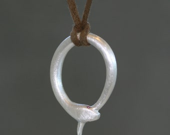 Snake Tail Necklace in Sterling Silver with Gemstones on Sueded Cord