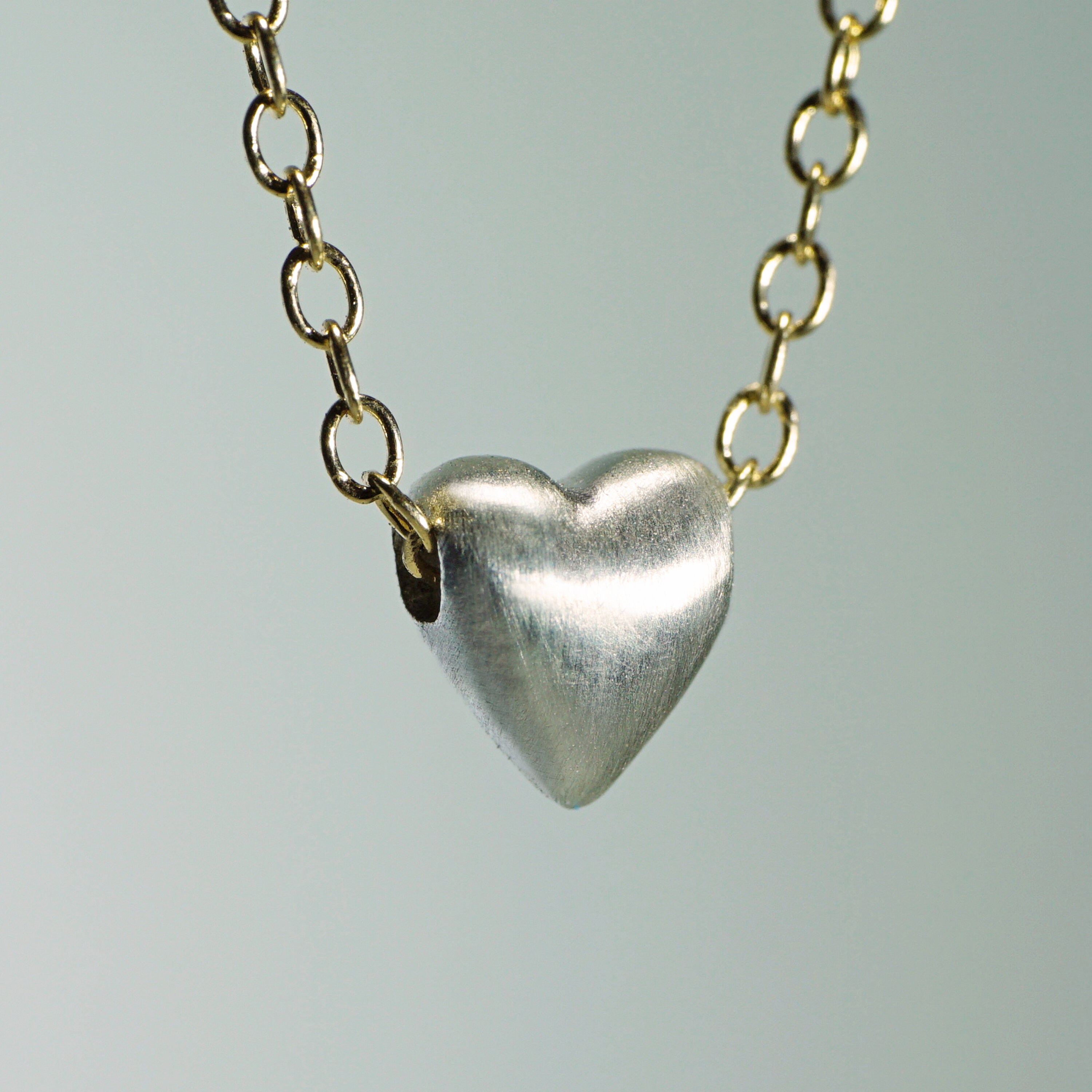 Michelle Chang Jewelry Tiny Puffy Heart Necklace in Sterling with Diamond 