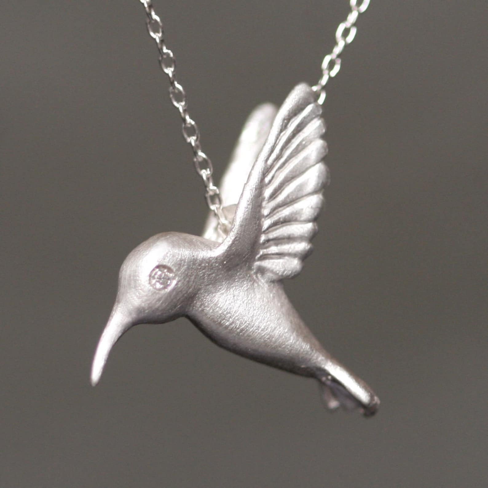 Hummingbird Pendant Necklace in Sterling Silver with Diamonds | Etsy