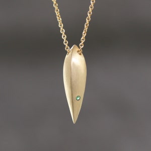 Seed Pod Necklace in Brass with Green Tsavorite