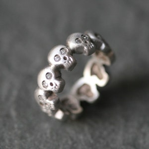 Baby Skull Eternity Band Ring in Sterling Silver with Diamonds UNISEX