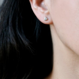 Small Triangle Solitaire Stud Earrings in Sterling Silver with White Sapphire image 2