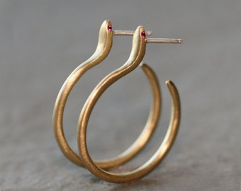 Small Snake Hoop Earrings with Gemstone Eyes