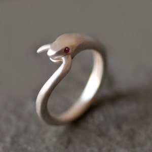 Snake Tail Ring in Sterling Silver with Diamonds or Rubies