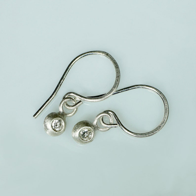Tiny Button Drop Earrings in Sterling Silver with Sapphires image 1