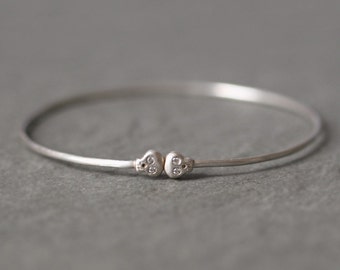 Baby Skull Bangle with Diamonds in Sterling Silver
