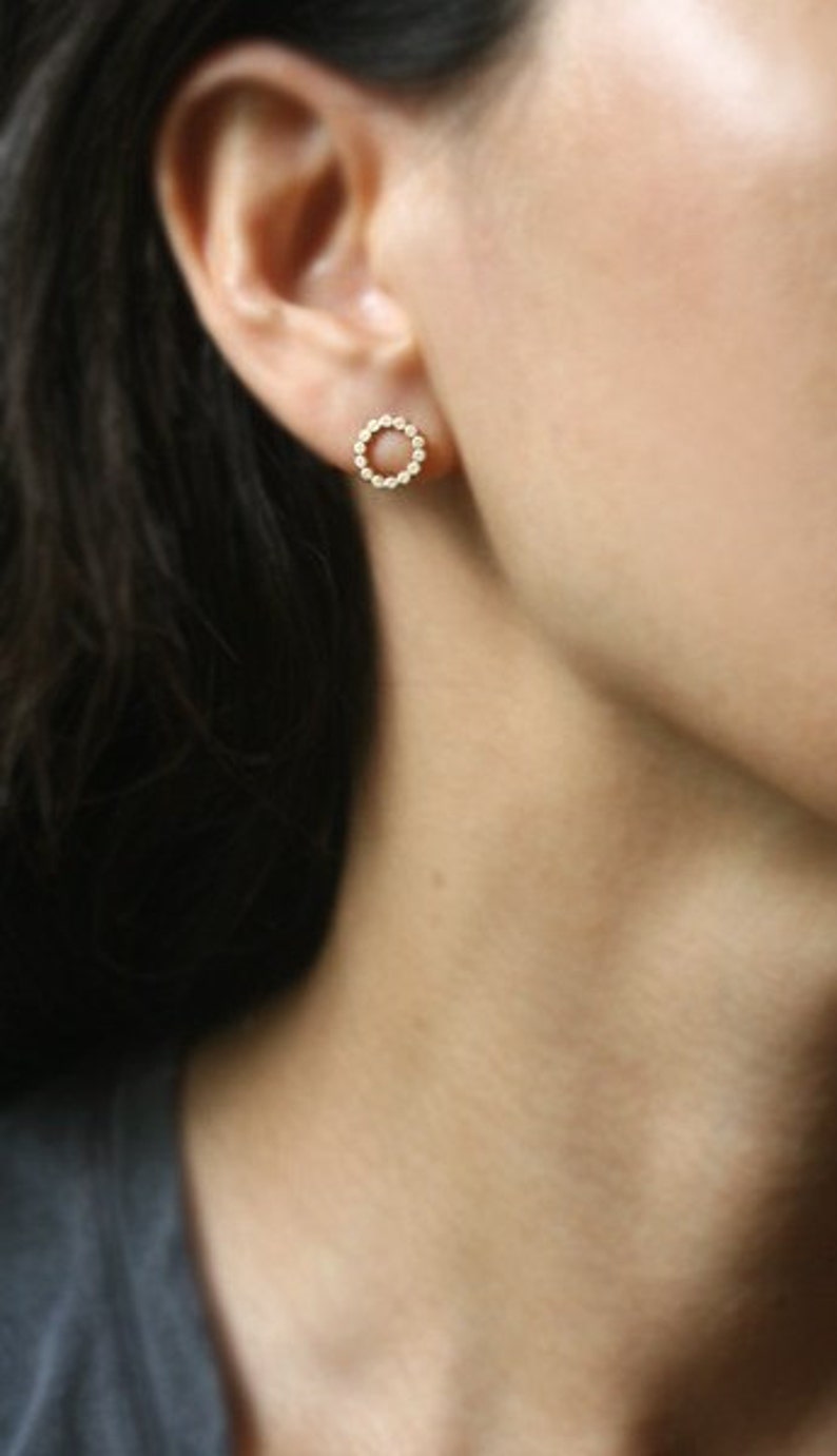 Flat Circle Stud Earrings in 14k Gold Etsy