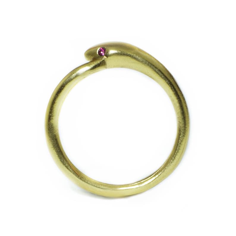 Snake Tail Ring in 18K Gold Plate with Red CZ Eyes image 2