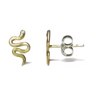 Mini Mismatched Snake Stud Earrings in 18K Gold Plate with CZ image 4