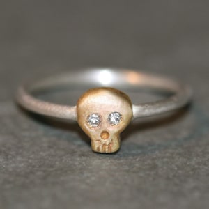 Baby Skull Ring in 14K Gold and Silver with Diamonds