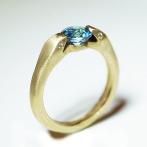 Double Headed Snake Ring in Brass with London Blue Topaz and Diamonds